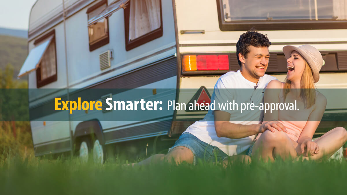 Young couple enjoying their camper.